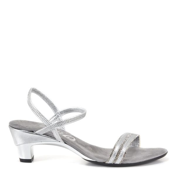Onex Foxi Silver Soft Leather Elastic Ankle Strap Heel with Fine Crystal Accents | Ooh Ooh Shoes women's clothing and shoe boutique located in Naples and Mashpee