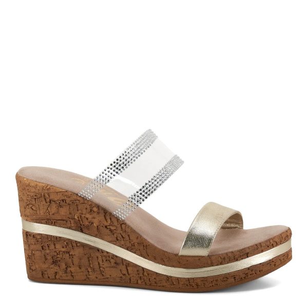 Onex Vanish Platinum Leather and Cork Banded Wedge with Sparkling Rhinestones | Ooh Ooh Shoes women's clothing and shoe boutique located in Naples and Mashpee