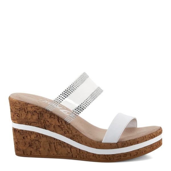 Onex Vanish White Leather and Cork Banded Wedge with Sparkling Rhinestones | Ooh Ooh Shoes women's clothing and shoe boutique located in Naples and Mashpee