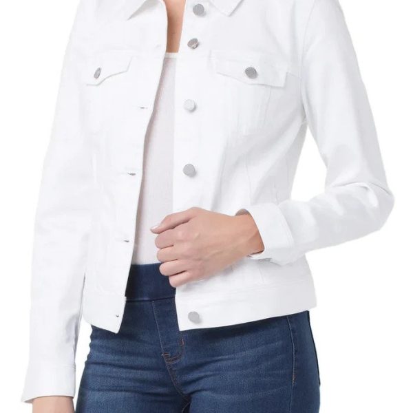Liverpool LM1004WFV1 White Stretch Fabric Classic Jean Jacket | Ooh Ooh Shoes women's clothing and shoe boutique located in Naples and Mashpee