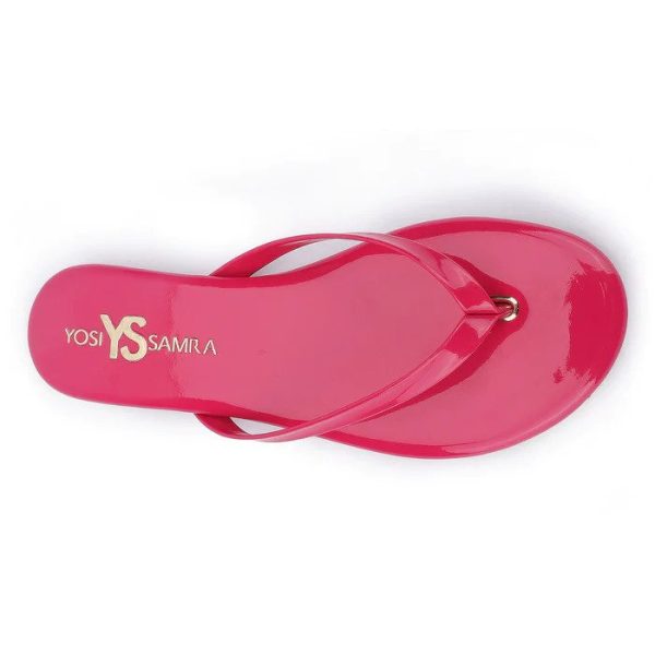 Yosi Samra Rivington Hot Pink Vegan Patent Leather Flip Flop | Ooh Ooh Shoes women's clothing and shoe boutique located in Naples and Mashpee