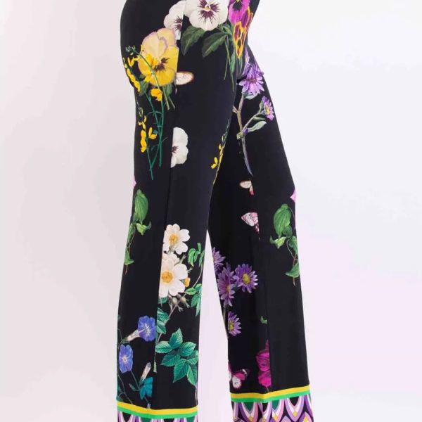 Piero Moretti Langhe 381 Black/Floral Print Pull On Palazzo Pant | Ooh Ooh Shoes women's clothing and shoe boutique located in Naples and Mashpee