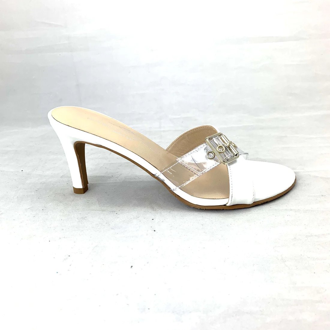Brenda Zaro T3575A White Patent Mid Heel Slide Sandal Ooh! Ooh! Shoes