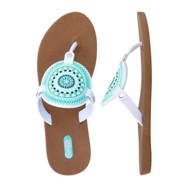 Oka B Solara Toffee/Seaglass Medallion Slim Footbed Flip Flop | Ooh Ooh Shoes women's clothing and shoe boutique located in Naples