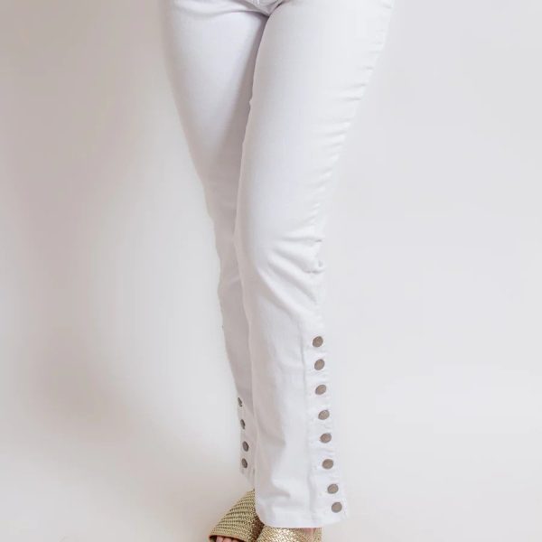 AZI Z11262 Patti White Bell Bottom Button Flare Jeans | Ooh Ooh Shoes women's clothing and shoe boutique located in Naples