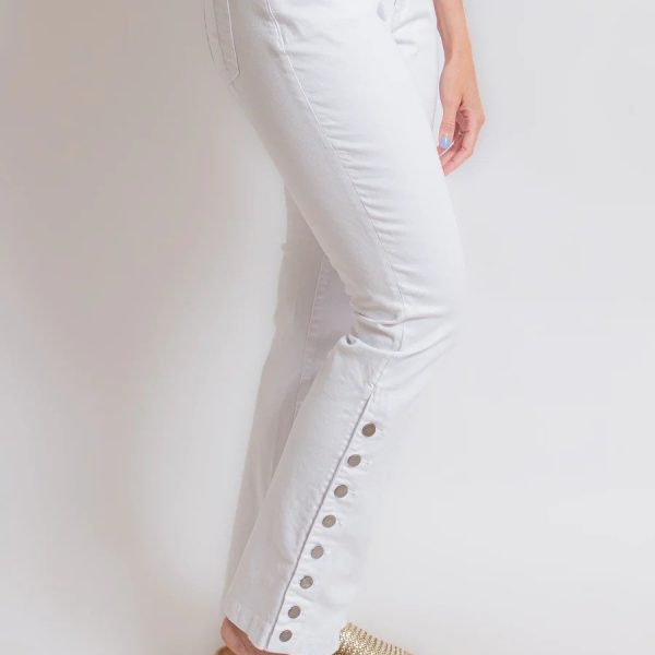 AZI Z11262 Patti White Bell Bottom Button Flare Jeans | Ooh Ooh Shoes women's clothing and shoe boutique located in Naples