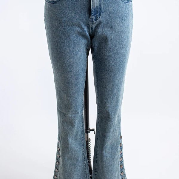 AZI Z11262 Patti Light Denim Bell Bottom Button Flare Jeans | Ooh Ooh Shoes women's clothing and shoe boutique located in Naples
