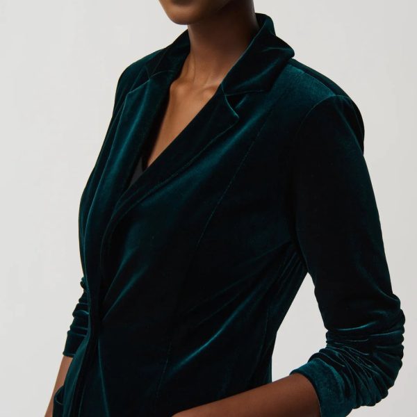 Joseph Ribkoff 234288 Dark Green Velvet Classic Blazer with Front Pockets | Ooh Ooh Shoes women's clothing and shoe boutique located in Naples
