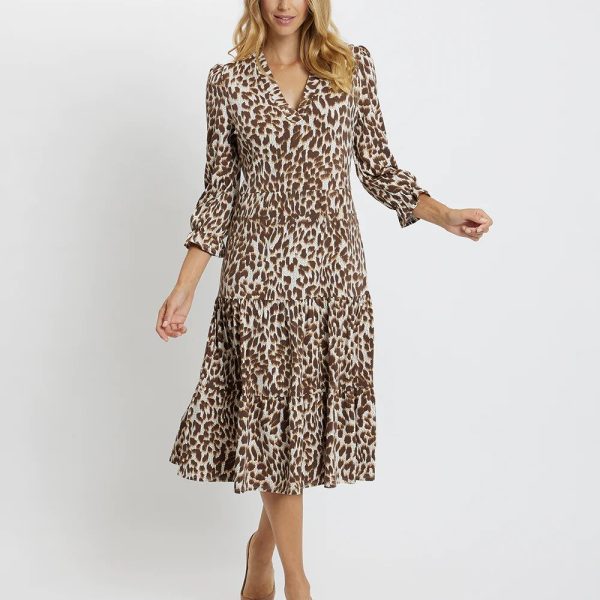 Jude Connally 101669 Speckled Cheetah V Neckline Jude Cloth Maggie Dress | Ooh Ooh Shoes women's clothing and shoe boutique located in Naples