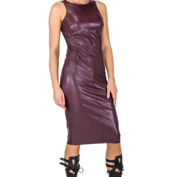 Eva Varro D12778 Plum Leatherette Sleeveless Tank Dress | Ooh Ooh Shoes women's clothing and shoe boutique located in Naples