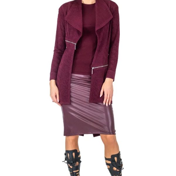 Eva Varro J12901 Plum Long Barcelona Jacket with Zipper Detail | Ooh Ooh Shoes women's clothing and shoe boutique located in Naples