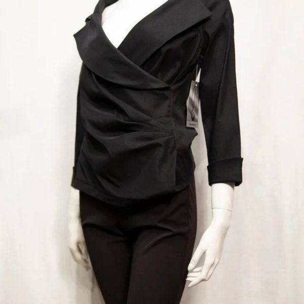 Samuel Dong F19391 Black Wrap Dressy Blouse | Ooh Ooh Shoes women's clothing and shoe boutique located in Naples