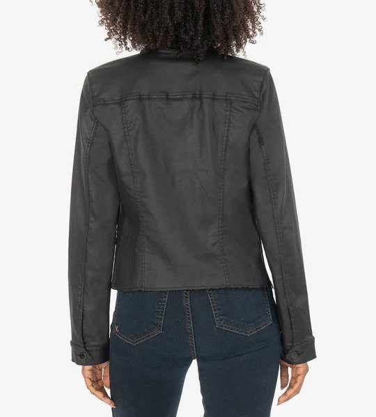 Kut KJ0314MC1 Black Kara Coated Faux Leather Jacket | Ooh Ooh Shoes women's clothing and shoe boutique located in Naples