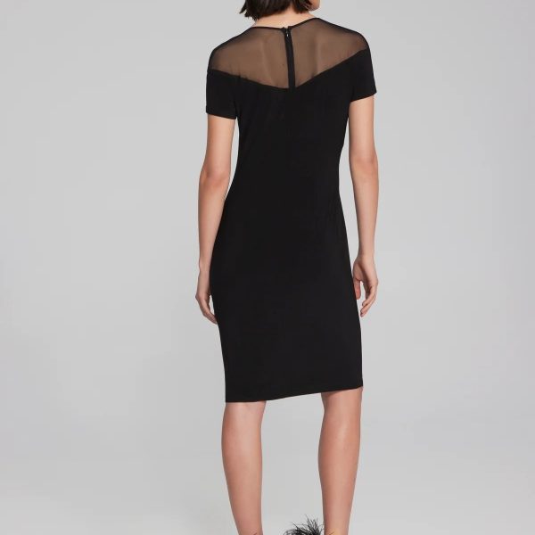 Joseph Ribkoff 241716 Black Short Sleeve Detailed Neck Elegant Dress | Ooh Ooh Shoes women's clothing and shoe boutique located in Naples