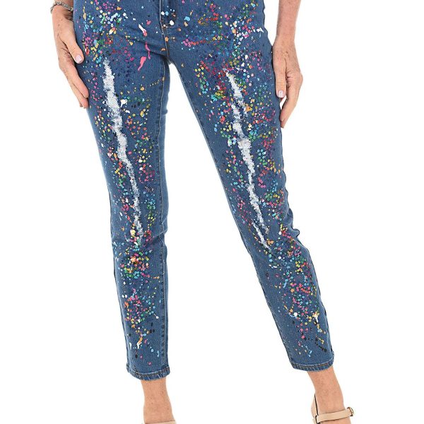 AZI Z12351 Brooke Denim Sequin & Splatter Paint Jean | Ooh Ooh Shoes women's clothing and shoe boutique located in Naples and Mashpee