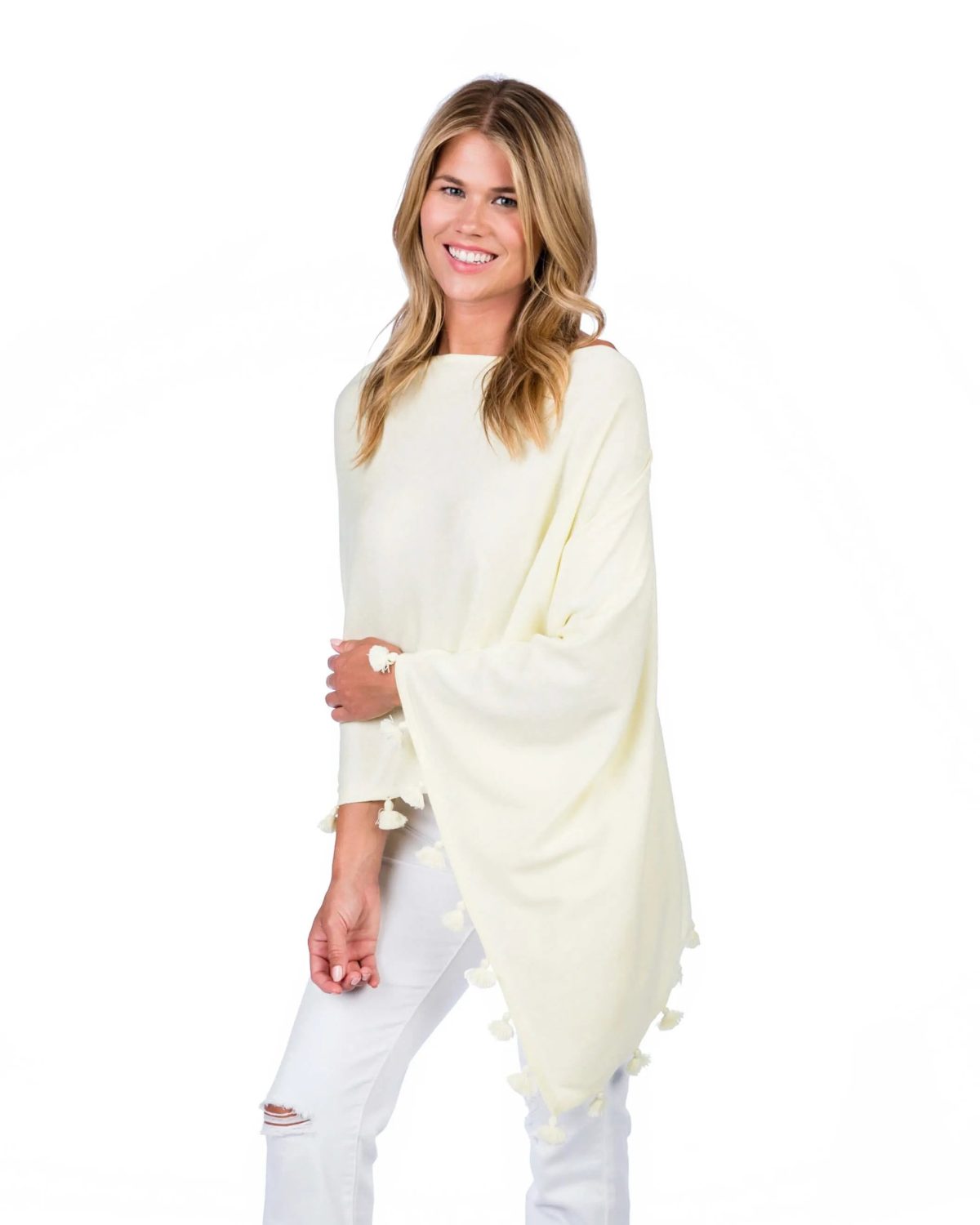 Alashan Cashmere LSC833 Lemon Ice Cotton Cashmere Topper with Tassels | Ooh! Ooh! Shoes woman's clothing and shoe boutique naples and mashpee