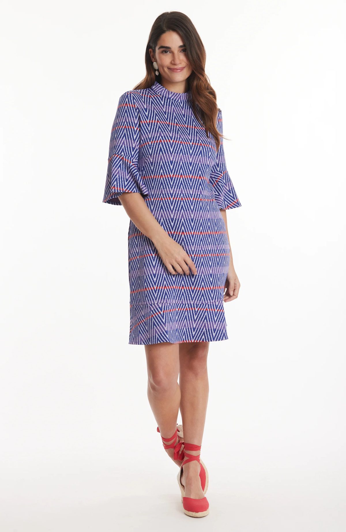Tyler Boe 71208V CBC Chevron Mindy 3/4 Flared Sleeves Jacquard Dress | Ooh Ooh Shoes women's clothing and shoe boutique located in Naples and Mashpee