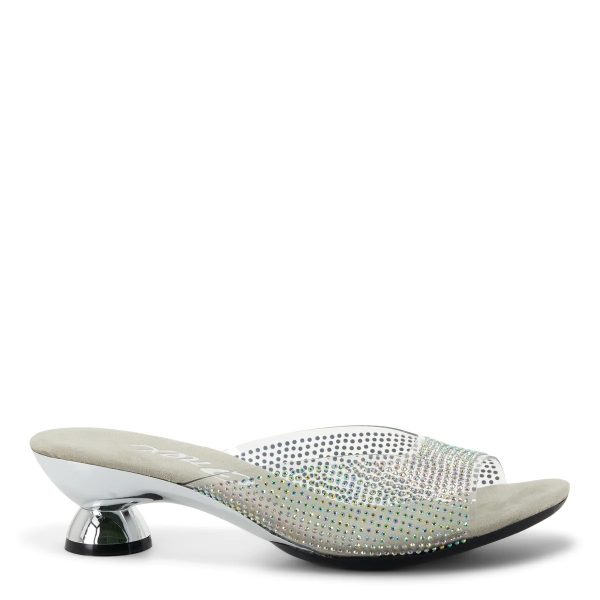 Onex Dani Iridescent Silver Lucite With Stones Low Slide Sandal | Ooh Ooh Shoes women's clothing and shoe boutique located in Naples
