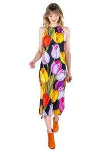 Eva Varro D12867 Tula Raw Hemline Side Slit Tank Midi Dress | Ooh Ooh Shoes women's clothing and shoe boutique located in Naples
