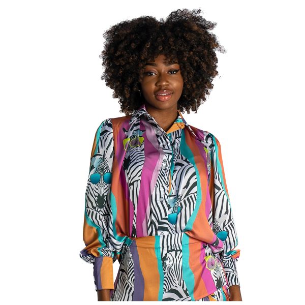 Bululu Espanola Zebra Loca Dull Satin Long Sleeve Blouse | Ooh Ooh Shoes women's clothing and shoe boutique located in Naples