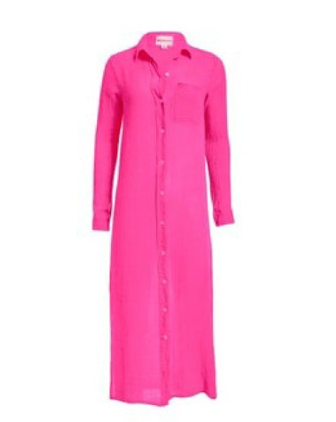 felicite 4561-113 Boyfriend Hot Pink 100% Cotton Gauze Maxi Dress | Ooh Ooh Shoes women's clothing and shoe boutique located in Naples