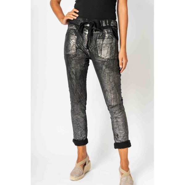 Look Mode 2632S Black Silver Foil On Front Jegging | Ooh Ooh Shoes women's clothing and shoe boutique located in Naples