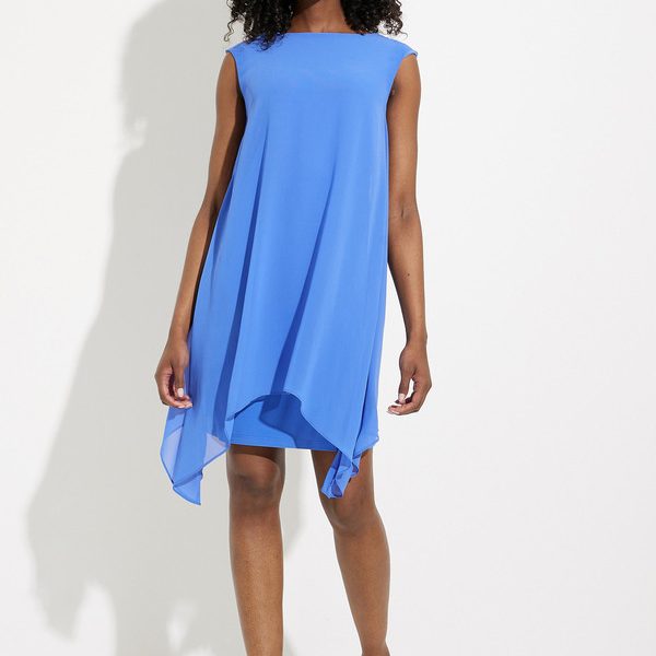 Joseph Ribkoff 232237 Blue Iris Lightweight Chiffon Overlay Dress | Ooh Ooh Shoes women's clothing and shoe boutique located in Naples and Mashpee