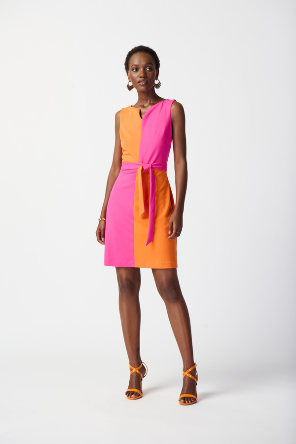 Joseph Ribkoff 241193 Ultra Pink Mandarin Orange Sleeveless Color Blocked Belted Dress Ooh Ooh Shoes Womens Clothing Shoes and Accessories Boutique