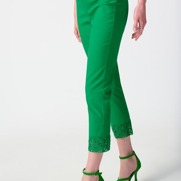 Joseph Ribkoff 241102 Island Green Crop Pull On Pants With Guipure Lace At Hem | Ooh Ooh Shoes women's clothing and shoe boutique located in Naples