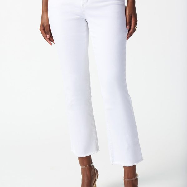 Joseph Ribkoff 242925 White Denim Frayed Hem Straight Jeans | Ooh Ooh Shoes women's clothing and shoe boutique located in Naples