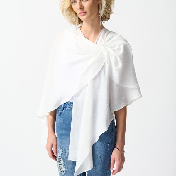 Joseph Ribkoff 242056 White Lightweight Gathered Front Cape Top | Ooh Ooh Shoes women's clothing and shoe boutique located in Naples