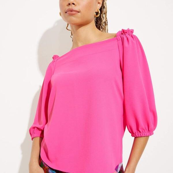 Joseph Ribkoff 232181 Dazzle Pink Stretchy Off the Shoulder Loose Fitting Top | Ooh Ooh Shoes women's clothing and shoe boutique located in Naples and Mashpee