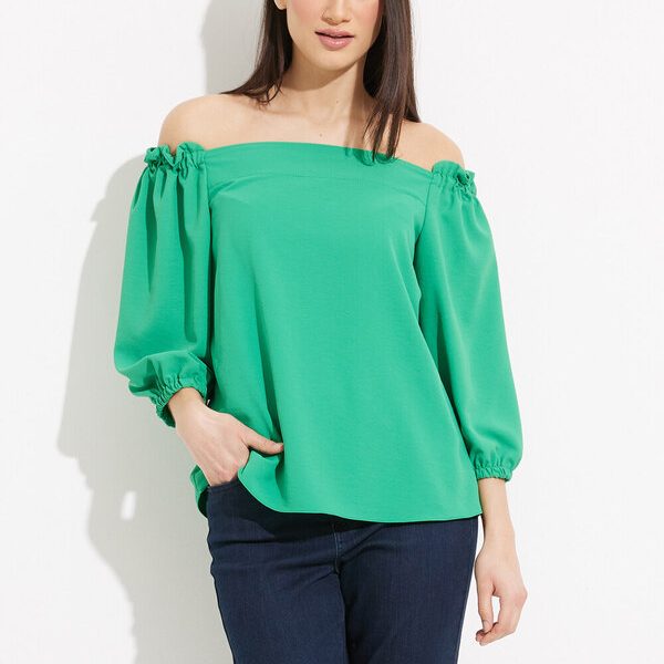 Joseph Ribkoff 232181 Green Stretchy Off the Shoulder Loose Fitting Top | Ooh Ooh Shoes women's clothing and shoe boutique located in Naples and Mashpee