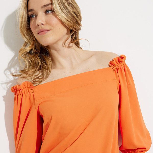 Joseph Ribkoff 232181 Mandarin Stretchy Off the Shoulder Loose Fitting Top with Puffy Sleeves | Ooh Ooh Shoes women's clothing and shoe boutique located in Naples and Mashpee