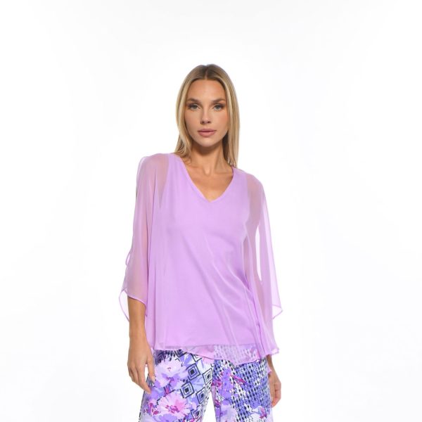 Julian Chang 2718 Lavender V Neckline Chiffon Silk Avatar Top | Ooh Ooh Shoes women's clothing and shoe boutique located in Naples