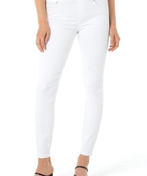 Liverpool LM2367WK Bright White Gia Glider 28" Ankle Jean | Ooh Ooh Shoes women's clothing and shoe boutique located in Naples and Mashpee