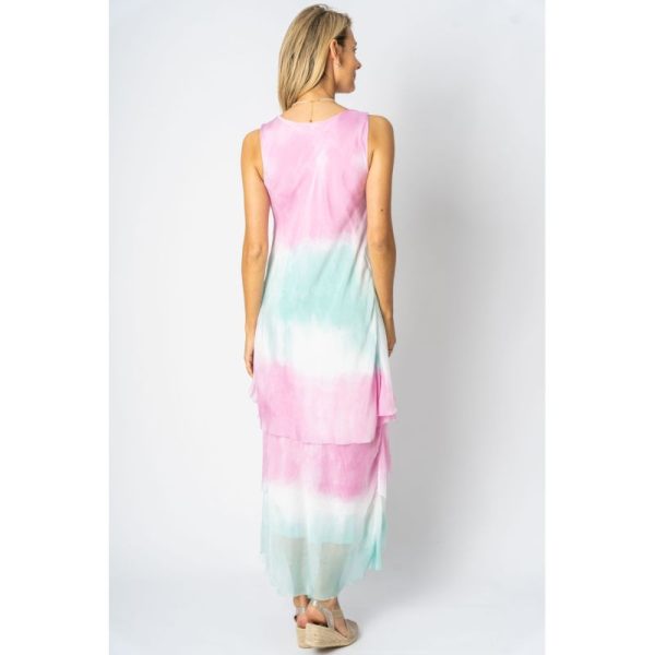 Look Mode 61460 Pink/Aqua Long Ombre Silk Chacha Dress | Ooh Ooh Shoes women's clothing and shoe boutique located in Naples and Mashpee