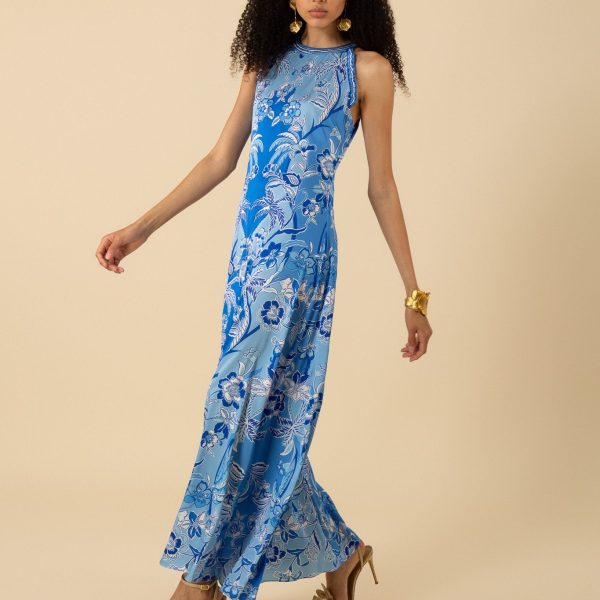 Hale Bob 52PC662A Florence Halter Maxi Dress in Navy Print | Ooh Ooh Shoes woman's clothing and shoe boutique located in Naples Florida