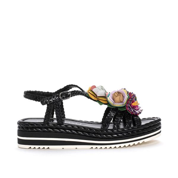 Pons Quintana 9785 Black Multi Milan Platform Flat Sandal with Flowers |  Ooh! Ooh! Shoes Women's Clothing and Accessories Boutique