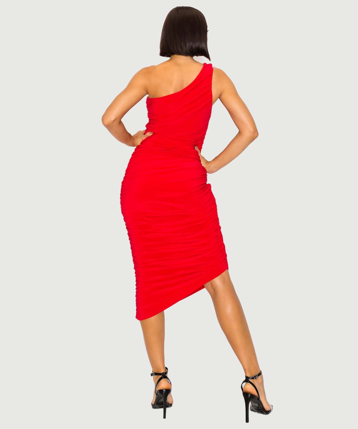 Last Tango MS1756 Red One Shoulder Ruched Bodycon Dress
