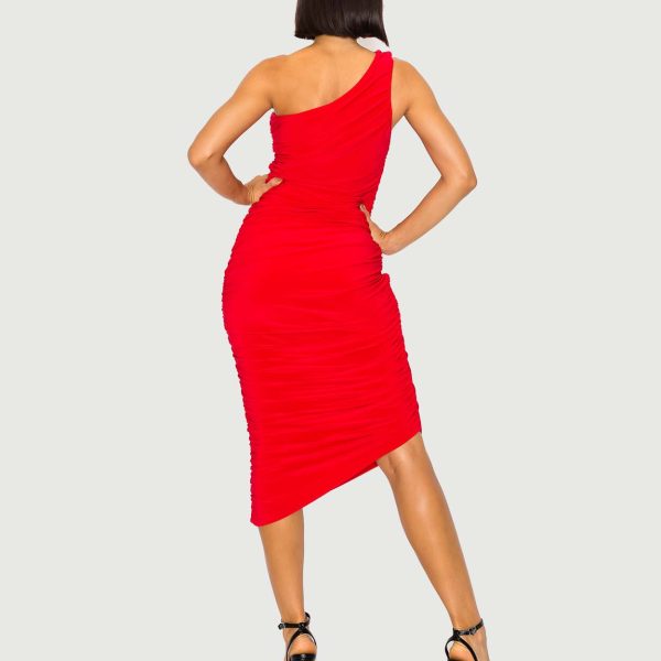Last Tango MS1756 Red One Shoulder Ruched Bodycon Dress