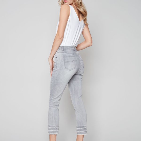 Charlie B C5147Z-551A Soft Grey Frayed Hem Ankle Leg Jean | Ooh Ooh Shoes women's clothing and shoe boutique located in Naples and Mashpee