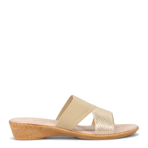 Onex Izabel Beige Open Toe Cork Wedge Slide with Metallic Accent | Ooh Ooh Shoes women's clothing and shoe boutique located in Naples and Mashpee