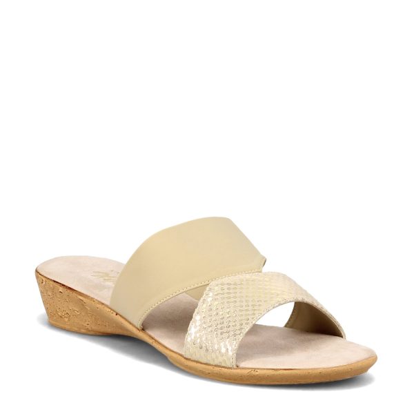 Onex Izabel Beige Open Toe Cork Wedge Slide with Metallic Accent| Ooh Ooh Shoes women's clothing and shoe boutique located in Naples and Mashpee