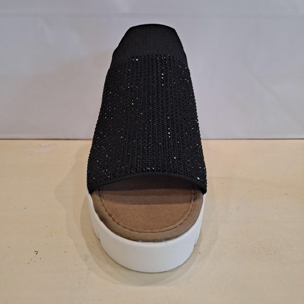 Bernie Mev Venti Crystals Black Slip On Wedge Sandal | Ooh Ooh Shoes women's clothing and shoe boutique located in Naples