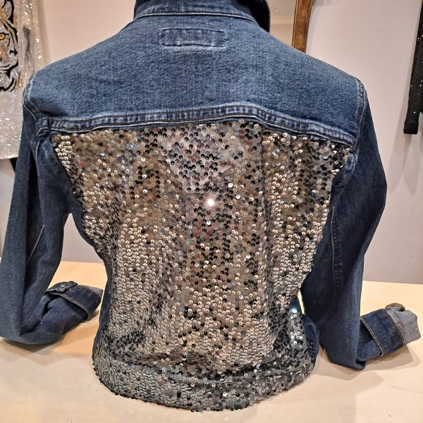 Aum-Couture Toto Denim Jean Jacket With Gunmetal Sequins | Ooh Ooh Shoes women's clothing and shoe boutique located in Naples