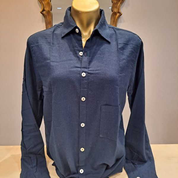 Mare Sole Amore Linen Caroline Indigo Long Sleeve Shirt | Ooh Ooh Shoes women's clothing and shoe boutique located in Naples