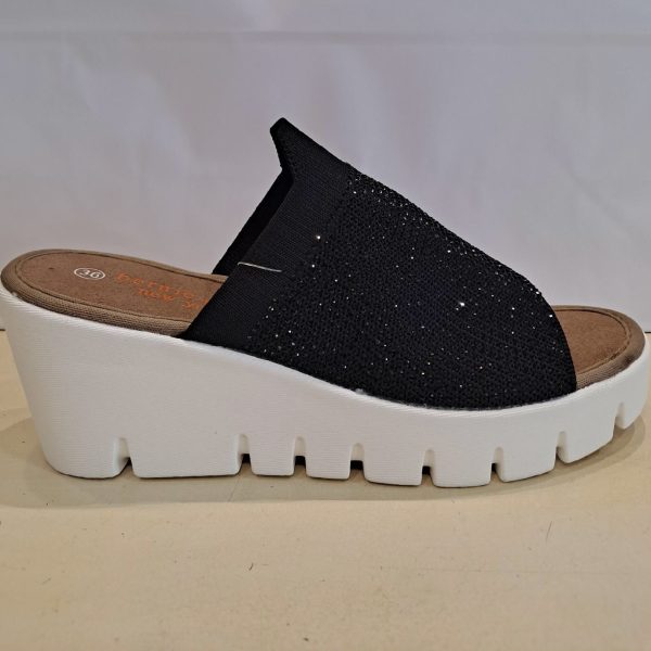 Bernie Mev Venti Crystals Black Slip On Wedge Sandal | Ooh Ooh Shoes women's clothing and shoe boutique located in Naples