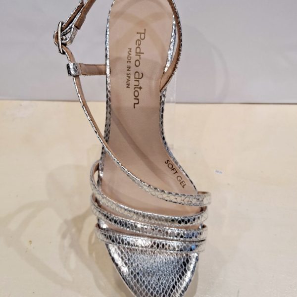 Pedro Anton 53701 V23 Silver Leather Strappy Heel | Ooh Ooh Shoes women's clothing and shoe boutique located in Naples