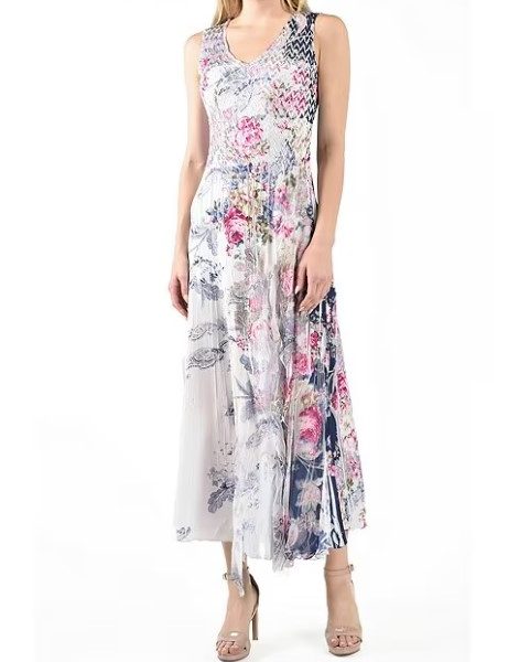 Komarov PCH20482 Paisley Bloom Floral Print Sleeveless Midi Dress | Ooh Ooh Shoes women's clothing and shoe boutique located in Naples